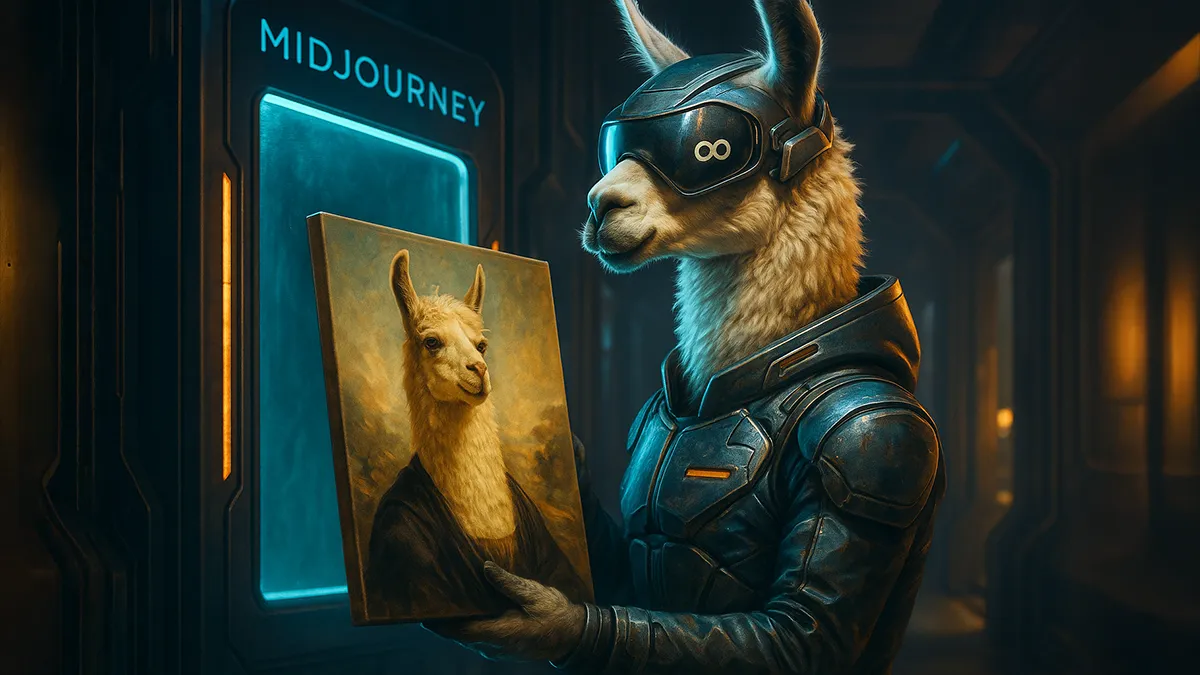 Ein Lama erstellt ein Bild mit Midjourney